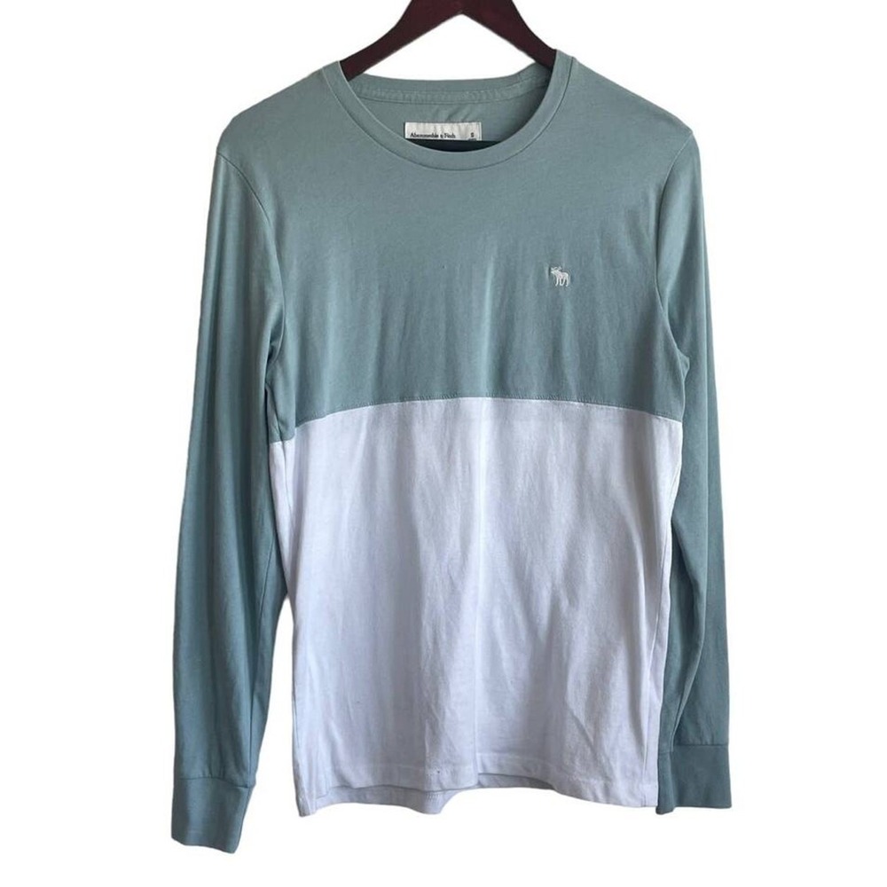 Abercrombie Fitch Men Long Sleeve Tee S Sage White Colorblock Lounge‎ Relaxed